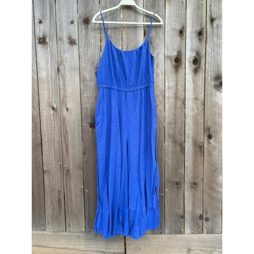 Haute Hippie Women's Blue Linen Blend Jumpsuit Spaghetti Strap‎ Summer XL